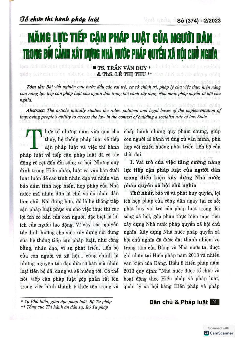 Năng lực tiếp cận pháp luật của người dân trong bối cảnh xây dựng nhà nước pháp quyền xã hội chủ nghĩa