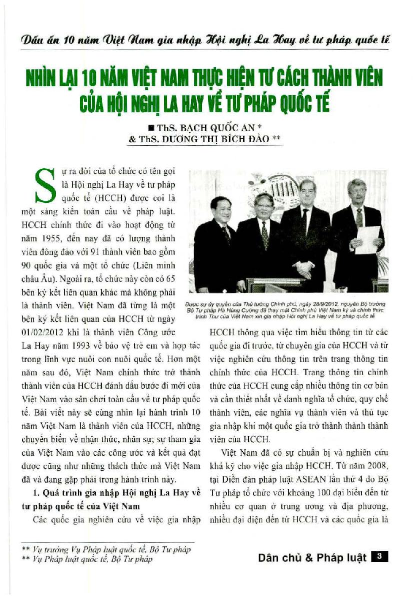 Nhìn lại 10 năm Việt Nam thực hiện tư cách thành viên của Hội nghị La Hay về tư pháp quốc tế
