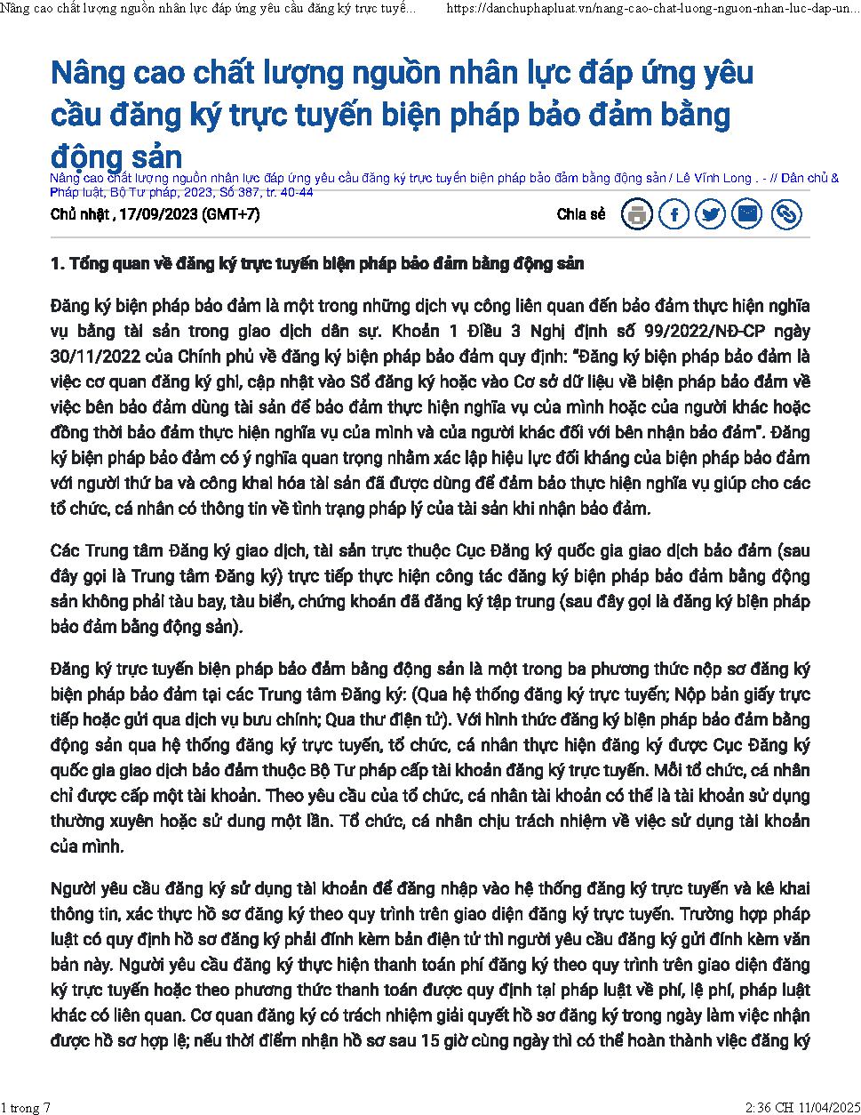 Nâng cao chất lượng nguồn nhân lực đáp ứng yêu cầu đăng ký trực tuyến biện pháp bảo đảm bằng động sản