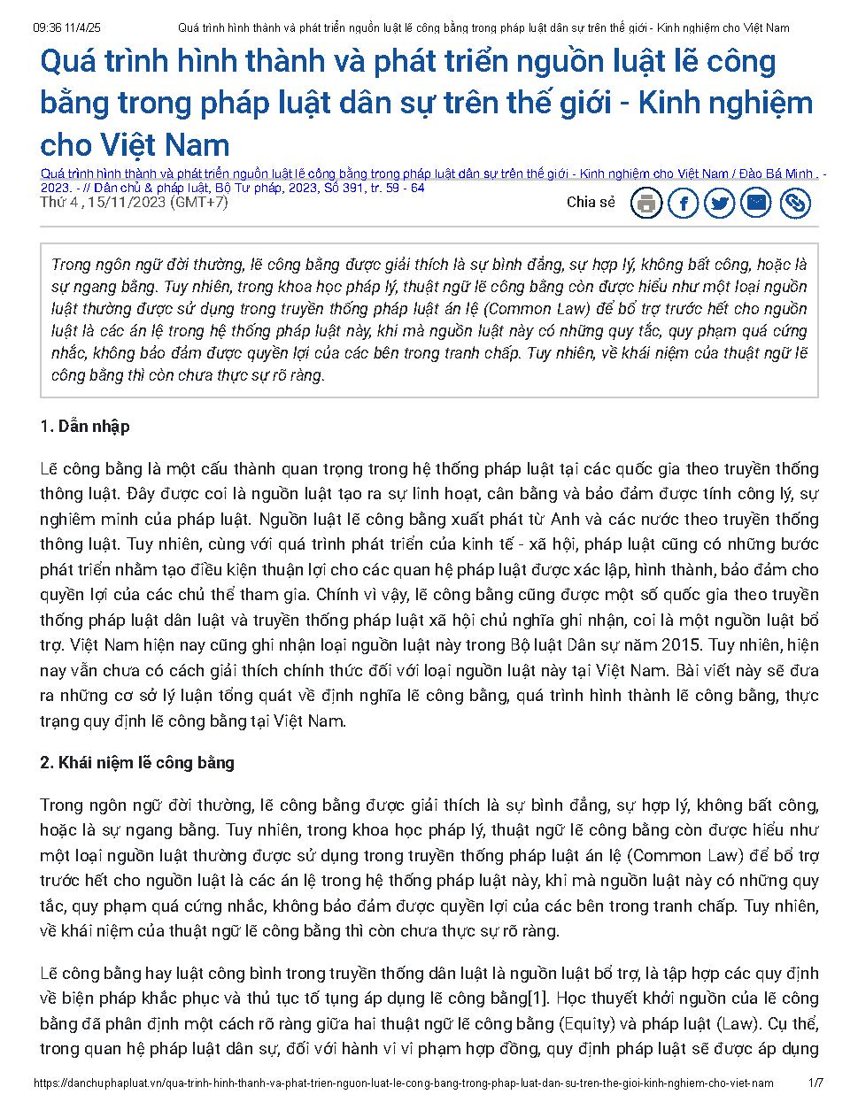 Quá trình hình thành và phát triển nguồn luật lẽ công bằng trong pháp luật dân sự trên thế giới - Kinh nghiệm cho Việt Nam