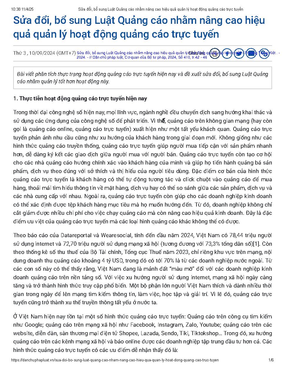 Sửa đổi, bổ sung Luật Quảng cáo nhằm nâng cao hiệu quả quản lý hoạt động quảng cáo trực tuyến