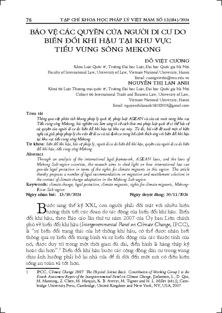 Bảo vệ các quyền của người di cư do biến đổi khí hậu tại khu vực tiểu vùng sông Mekong