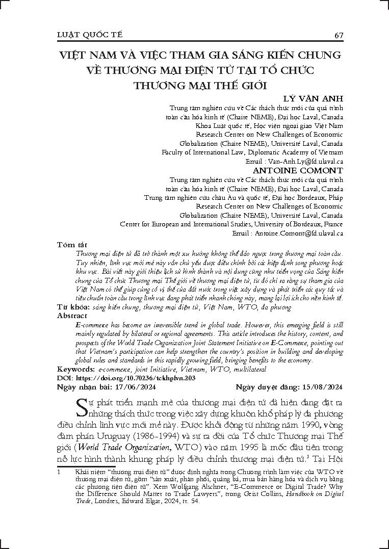 Việt Nam và việc tham gia Sáng kiến chung về thương mại điện tử tại Tổ chức Thương mại Thế giới
