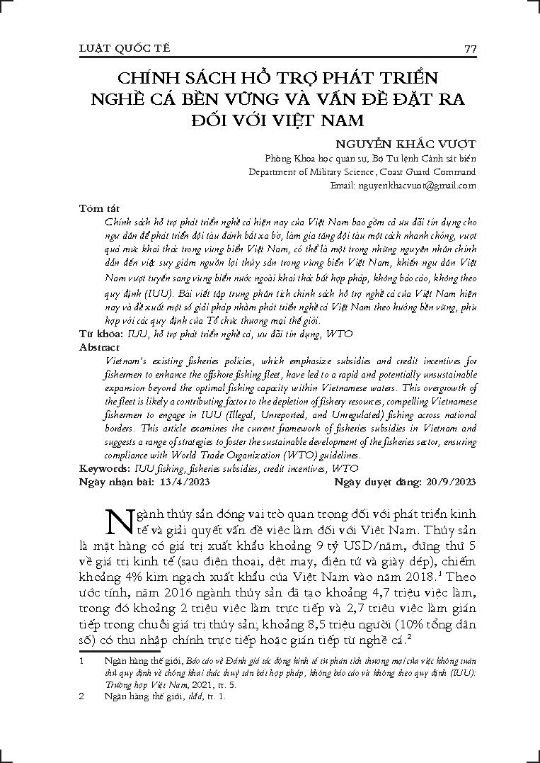 Phát triển nghề cá bền vững và vấn đề đặt ra đối với Việt Nam