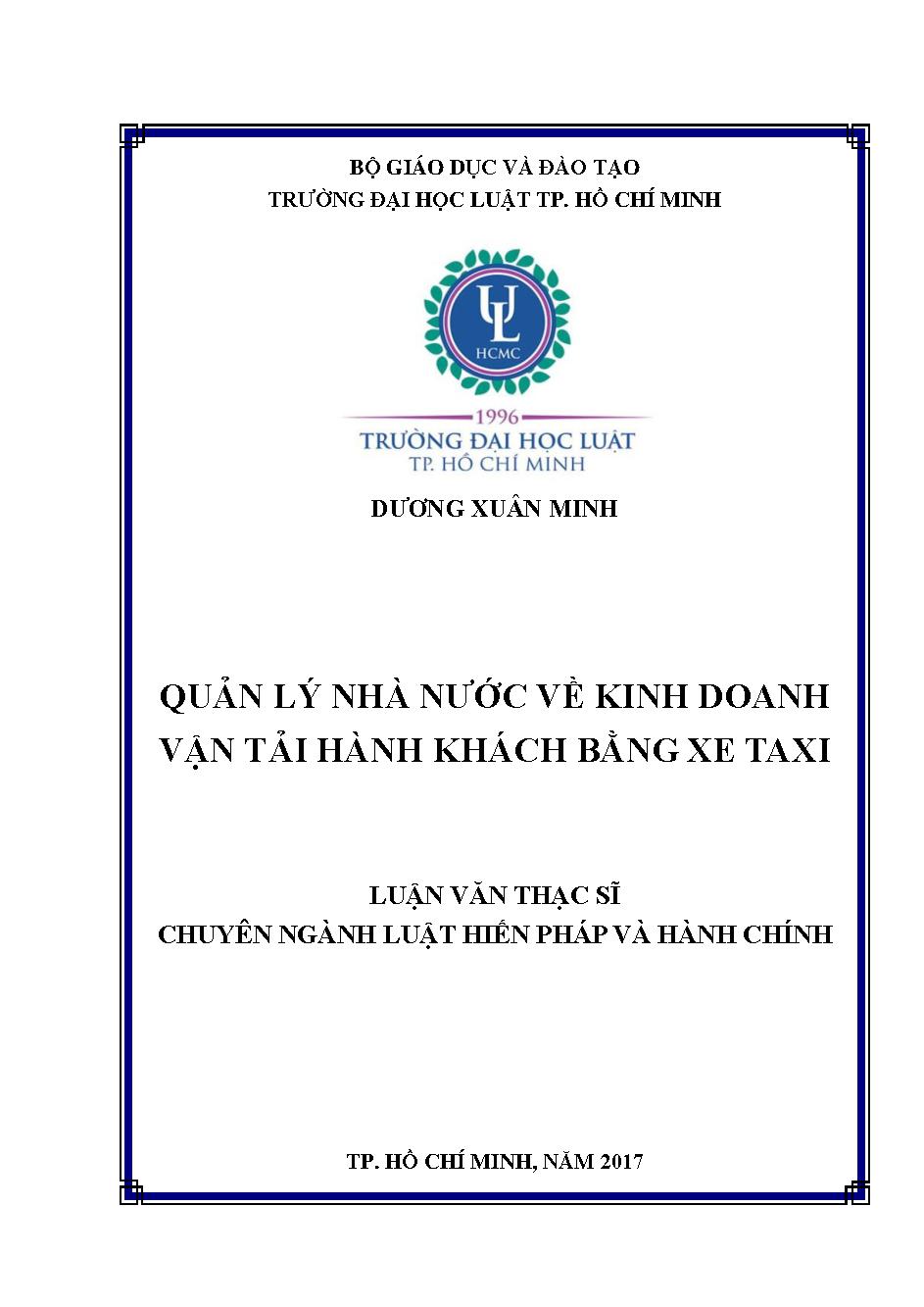 Quản lý nhà nước về kinh doanh vận tải hành khách bằng xe taxi