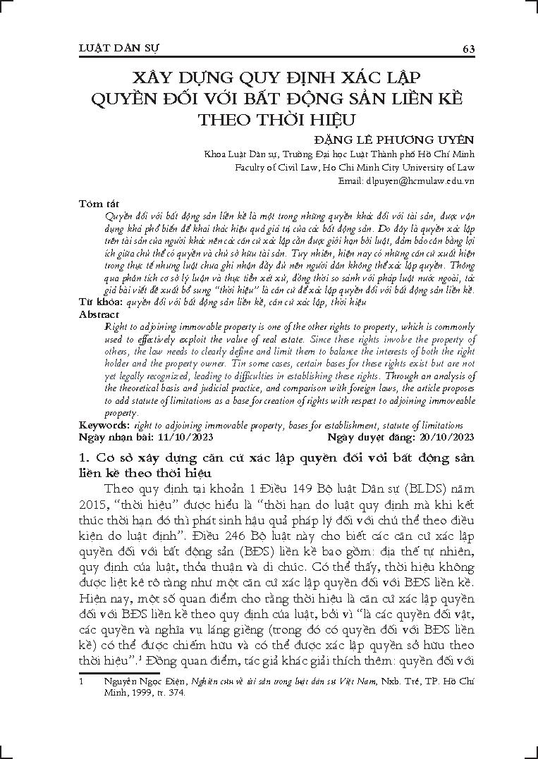 Xây dựng quy định xác lập quyền đối với bất động sản liền kề theo thời hiệu