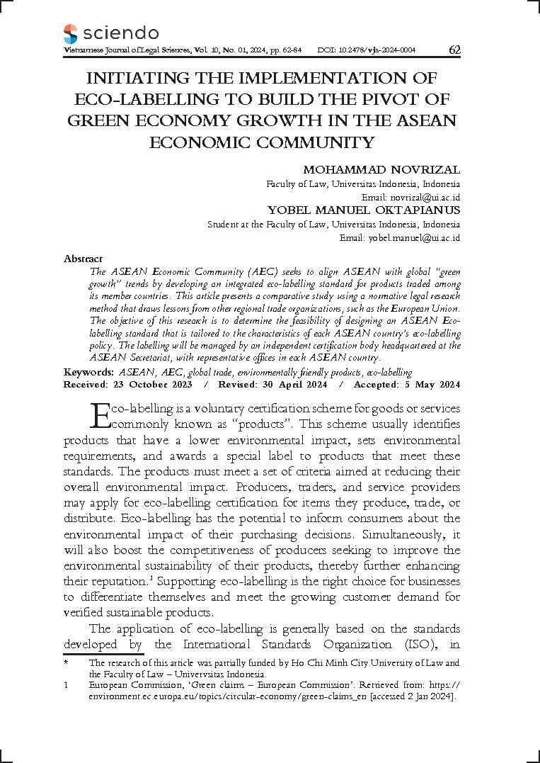 Initiating the implementation of eco-labelling to build the pivot of green economy growth in the ASEAN Economic Community