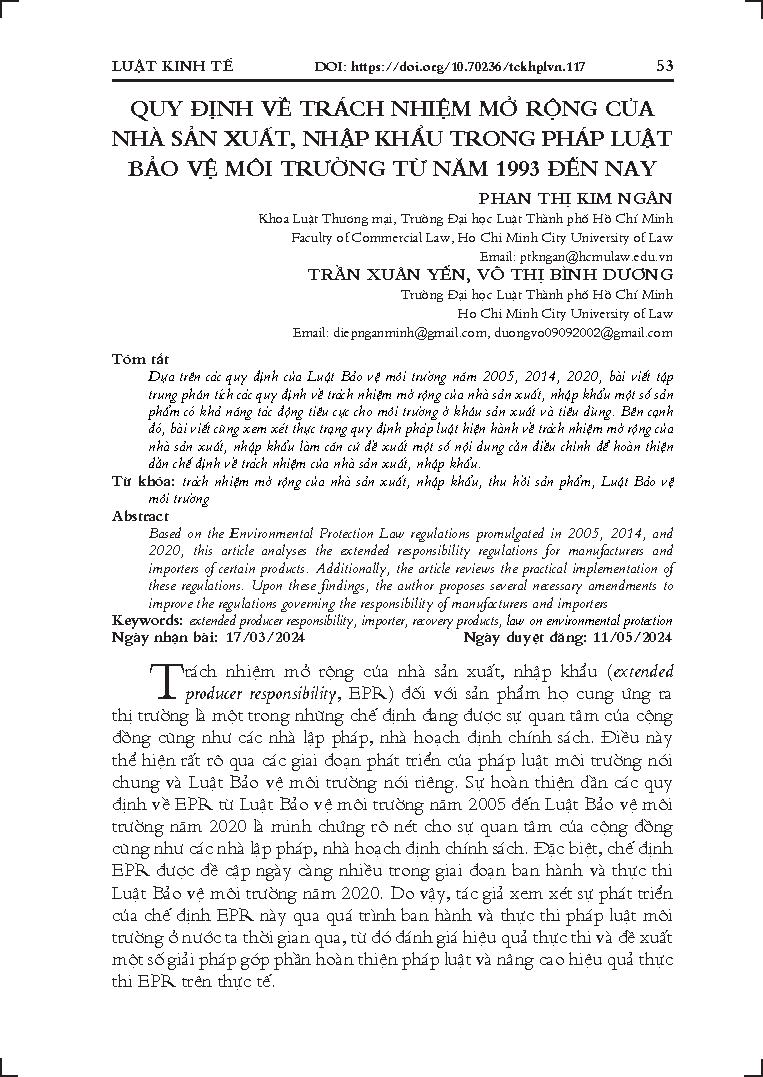 Quy định về trách nhiệm mở rộng của nhà sản xuất, nhập khẩu trong pháp luật bảo vệ môi trường từ năm 1993 đến nay