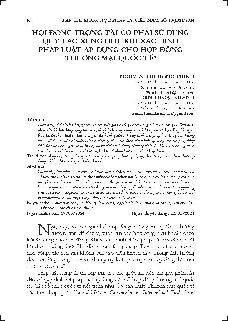 Hội đồng trọng tài có phải sử dụng quy tắc xung đột khi xác định pháp luật áp dụng cho hợp đồng thương mại quốc tế?
