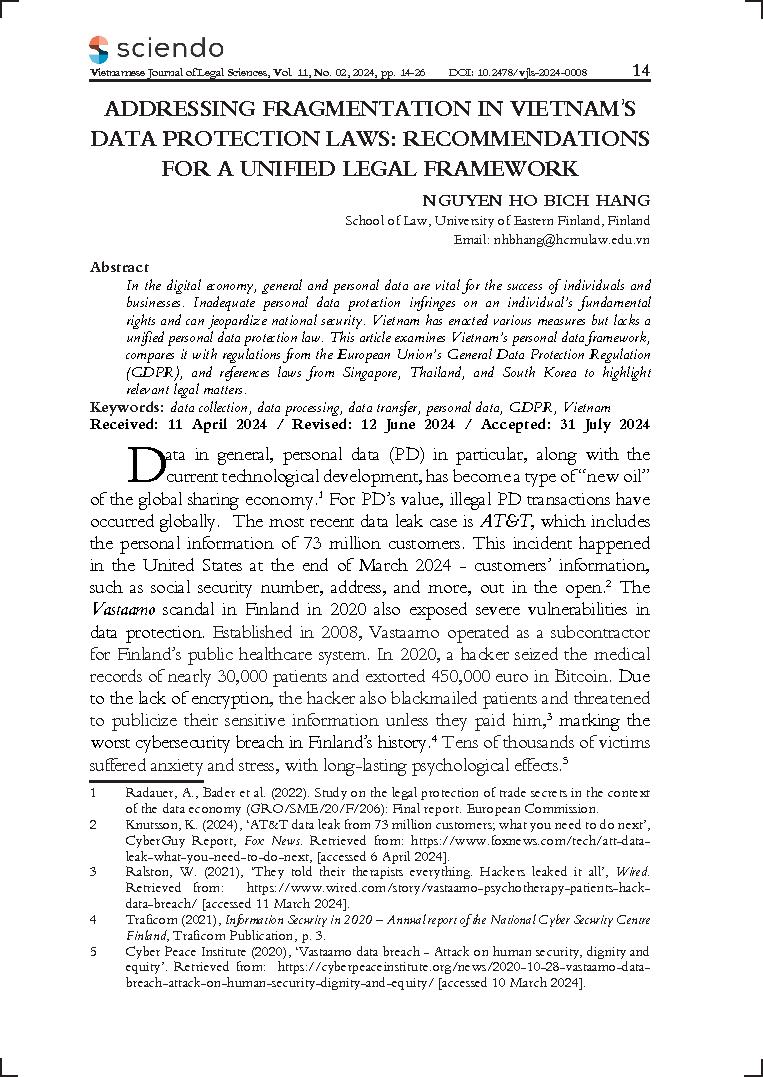Addressing fragmentation in Vietnam's data protection laws: Recommendations for a unified legal framework