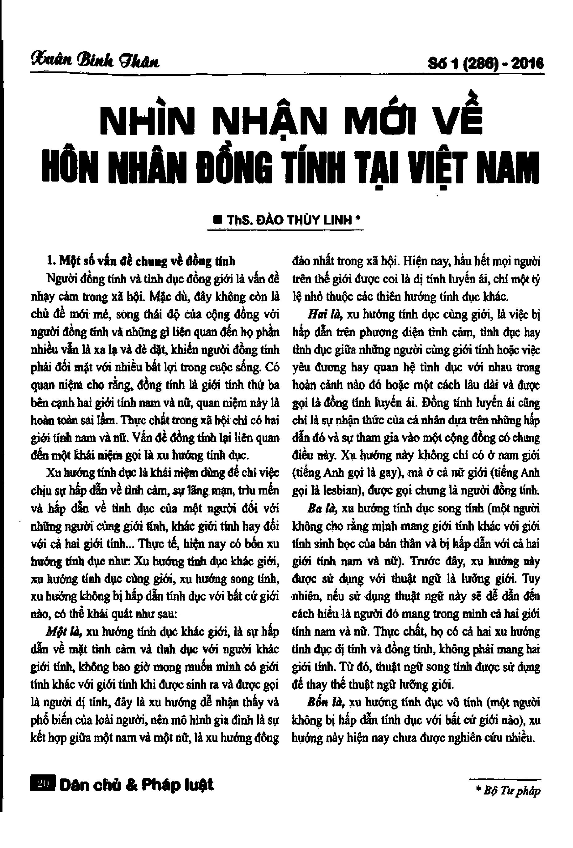 Nhìn nhận mới về hôn nhân đồng tính tại Việt Nam