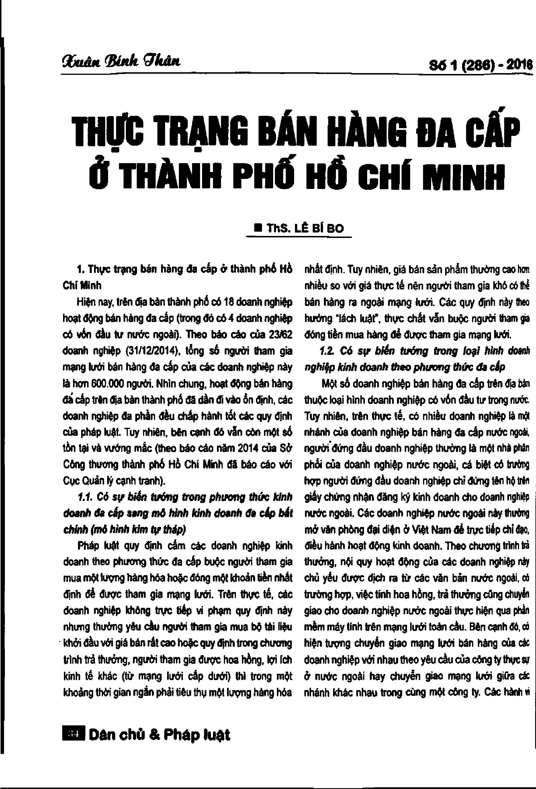 Thực trạng bán hàng đa cấp ở thành phố Hồ Chí Minh