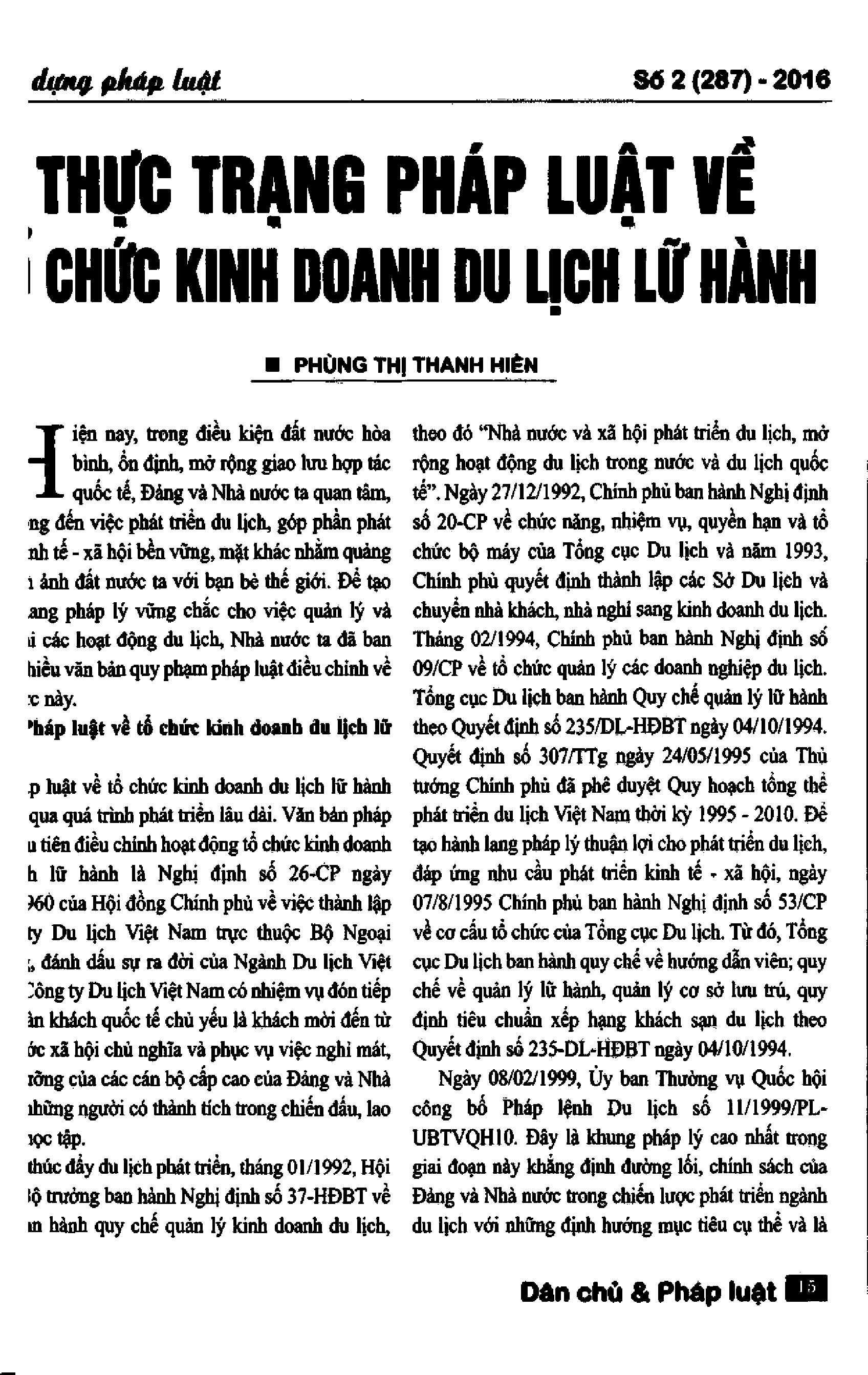 Thực trạng và pháp luật về tổ chức kinh doanh du lịch lữ hành
