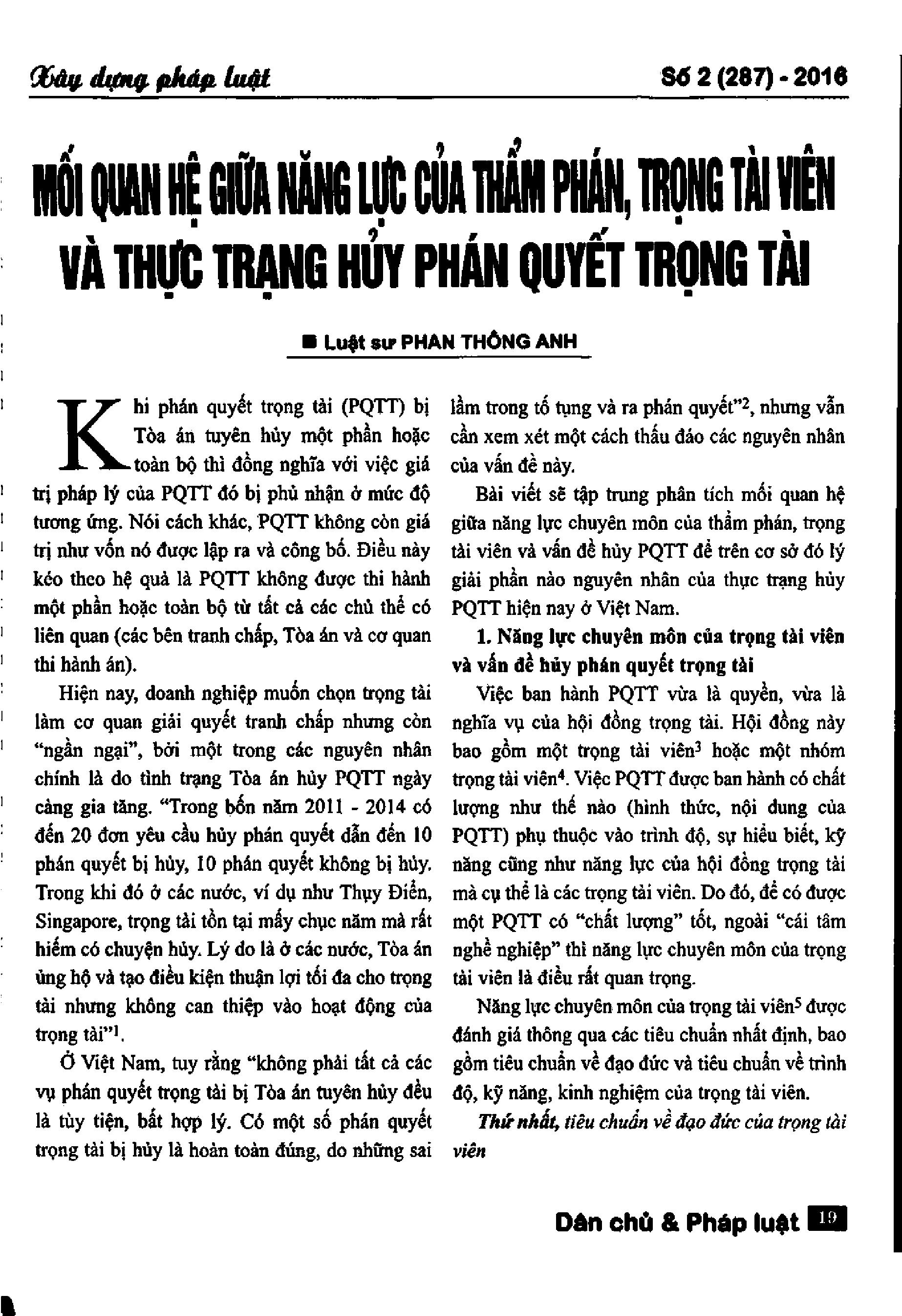 Mối quan hệ giữa năng lực của thẩm phán, trọng tài viên và thực trạng hủy phán quyết trọng tài