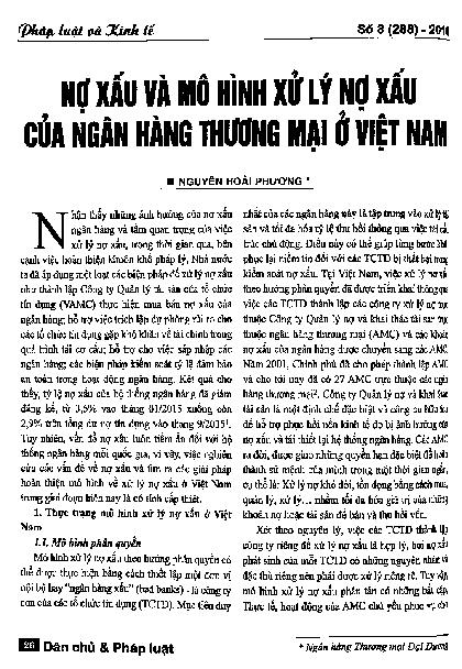 Nợ xấu và mô hình xử lý nợ xấu của ngân hàng thương mại ở Việt Nam
