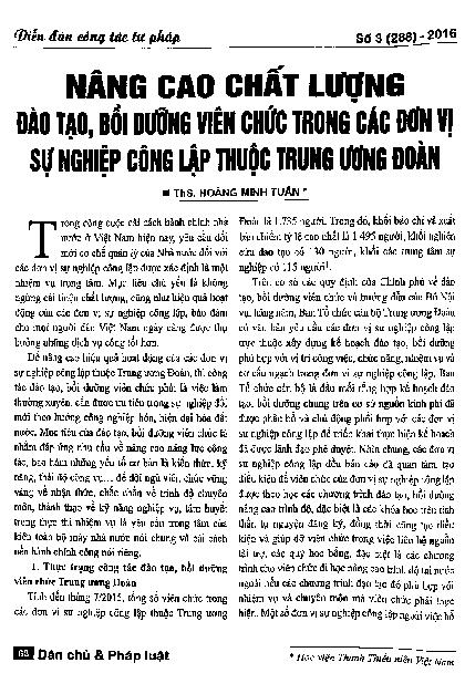 Nâng cao chất lượng đào tạo, bồi dưỡng viên chức trong các đơn vị sự nghiệp công lập thuộc Trung ương Đoàn