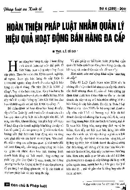 Hoàn thiện pháp luật nhằm quản lý hiệu quả hoạt động bán hàng đa cấp
