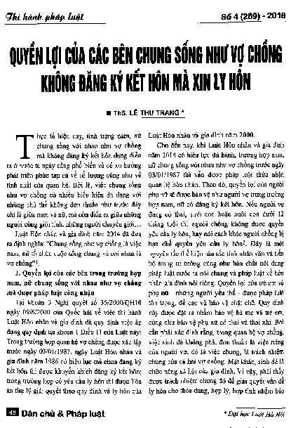 Quyền lợi của các bên chung sống như vợ chồng không đăng ký kết hôn mà xin ly hôn