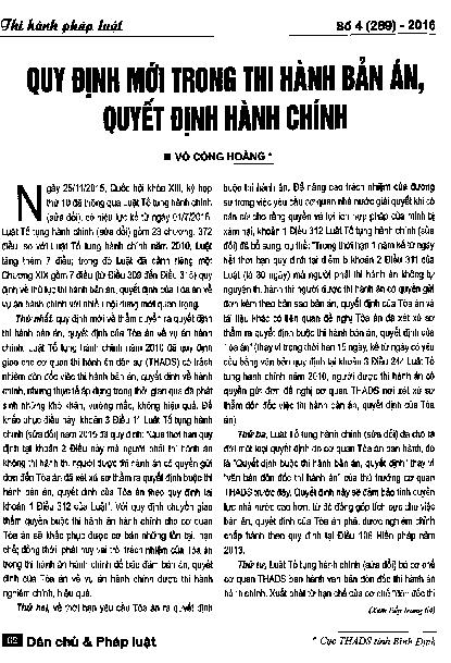 Quy định mới trong thi hành bản án, quyết định hành chính