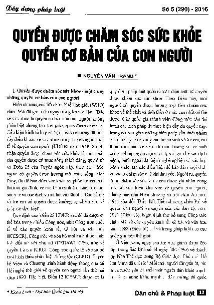 Quyền được chăm sóc sức khỏe quyền cơ bản của con người