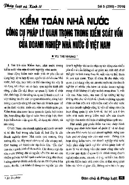 Kiểm toán nhà nước công cụ pháp lý quan trọng trong kiểm soát vốn của doanh nghiệp nhà nước ở Việt Nam
