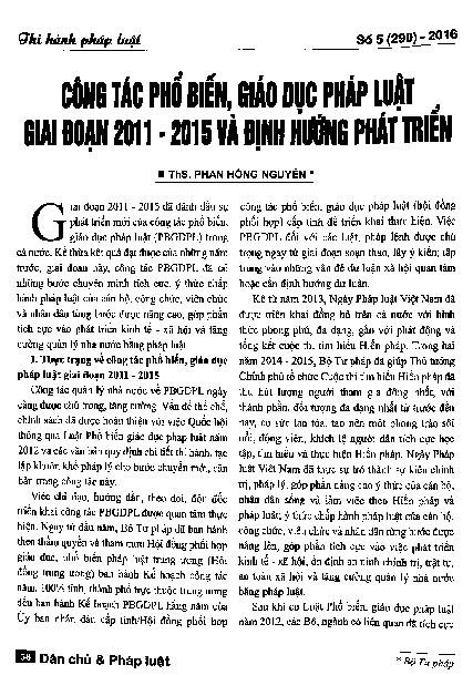 Công tác phổ biến, giáo dục pháp luật giai đoạn 2011 - 2015 và định hướng phát triển