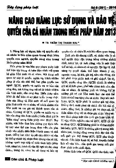 Nâng cao năng lực sử dụng và bảo vệ quyền của cá nhân trong Hiến pháp năm 2013