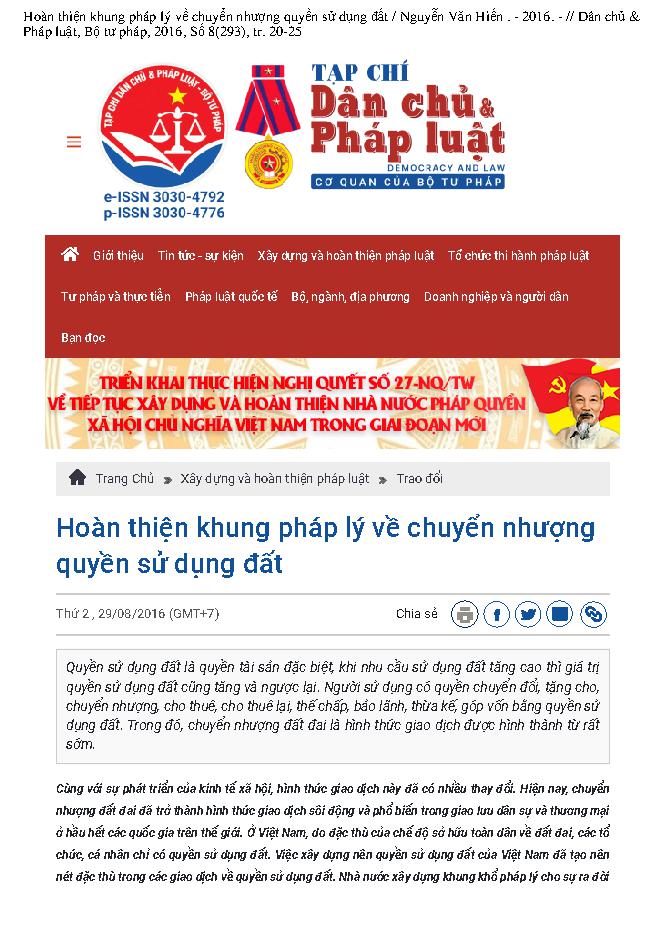 Hoàn thiện khung pháp lý về chuyển nhượng quyền sử dụng đất
