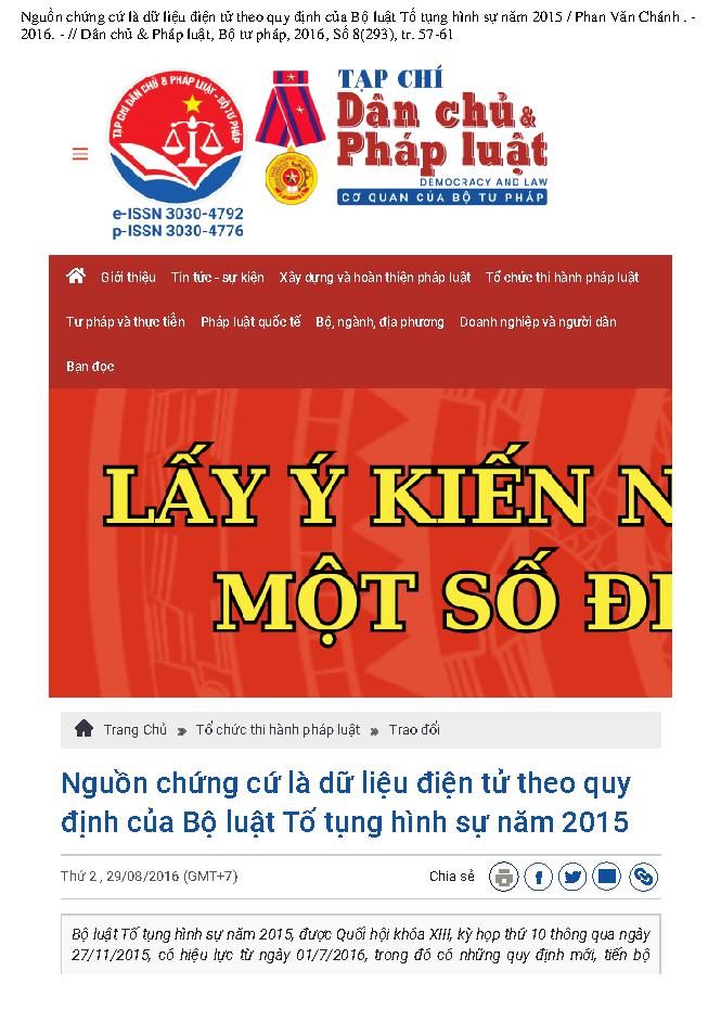 Nguồn chứng cứ là dữ liệu điện tử theo quy định của Bộ luật Tố tụng hình sự năm 2015