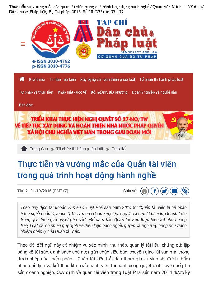 Thực tiễn và vướng mắc của quản tài viên trong quá trình hoạt động hành nghề