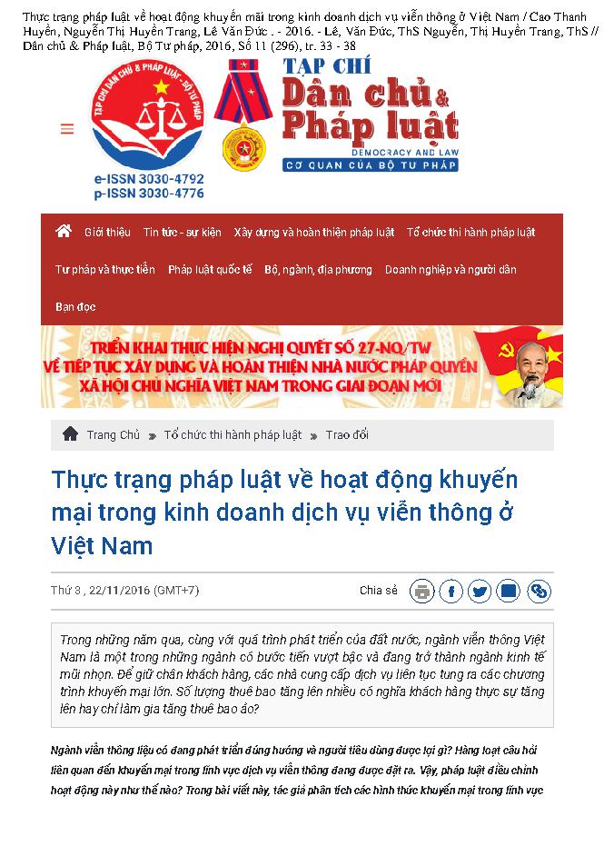 Thực trạng pháp luật về hoạt động khuyến mãi trong kinh doanh dịch vụ viễn thông ở Việt Nam