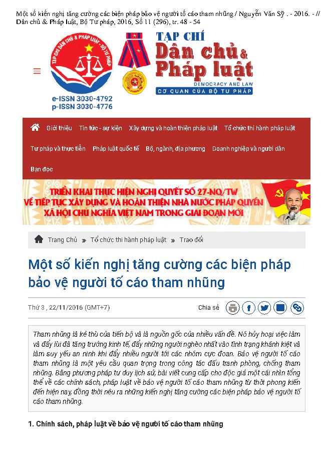 Một số kiến nghị tăng cường các biện pháp bảo vệ người tố cáo tham nhũng