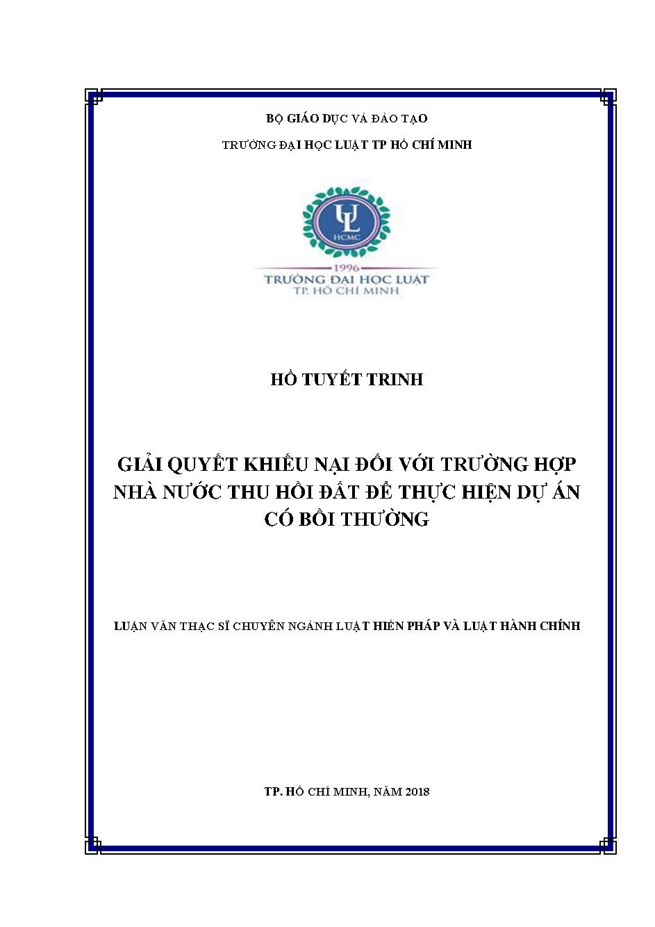 Giải quyết khiếu nại đối với trường hợp nhà nước thu hồi đất để thực hiện dự án có bồi thường