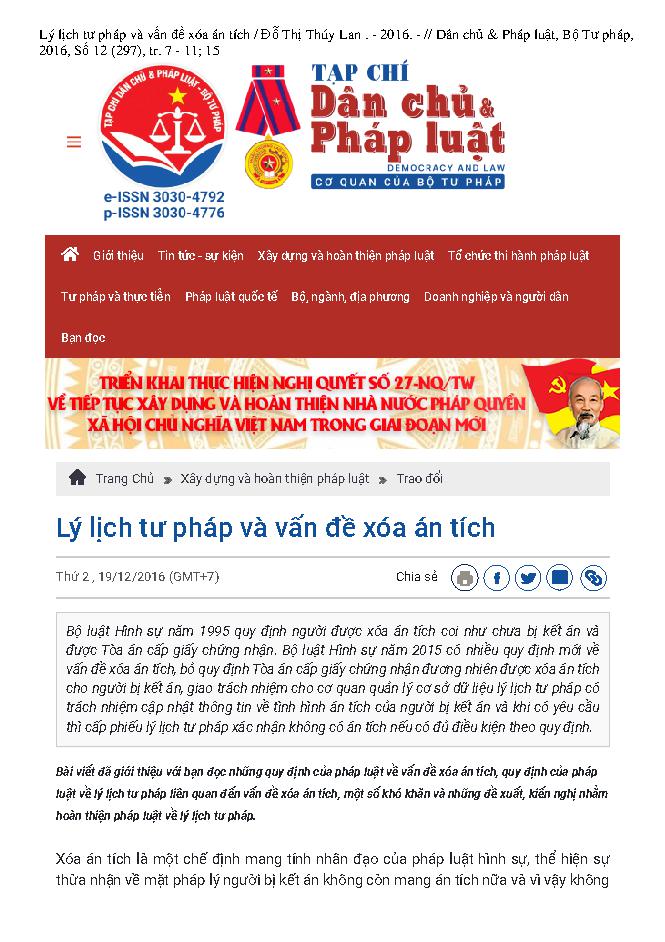 Lý lịch tư pháp và vấn đề xóa án tích