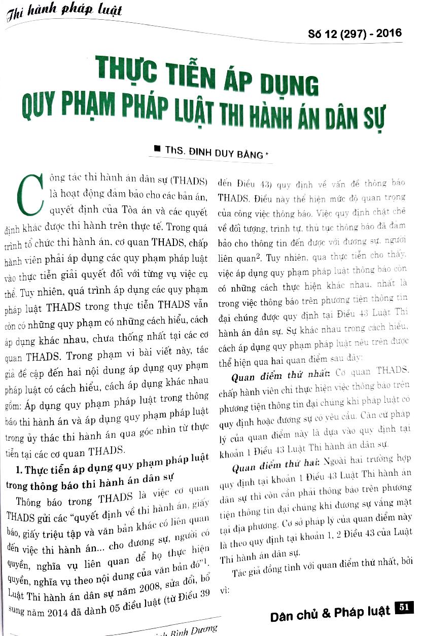 Thực tiễn áp dụng quy phạm pháp luật thi hành án dân sự