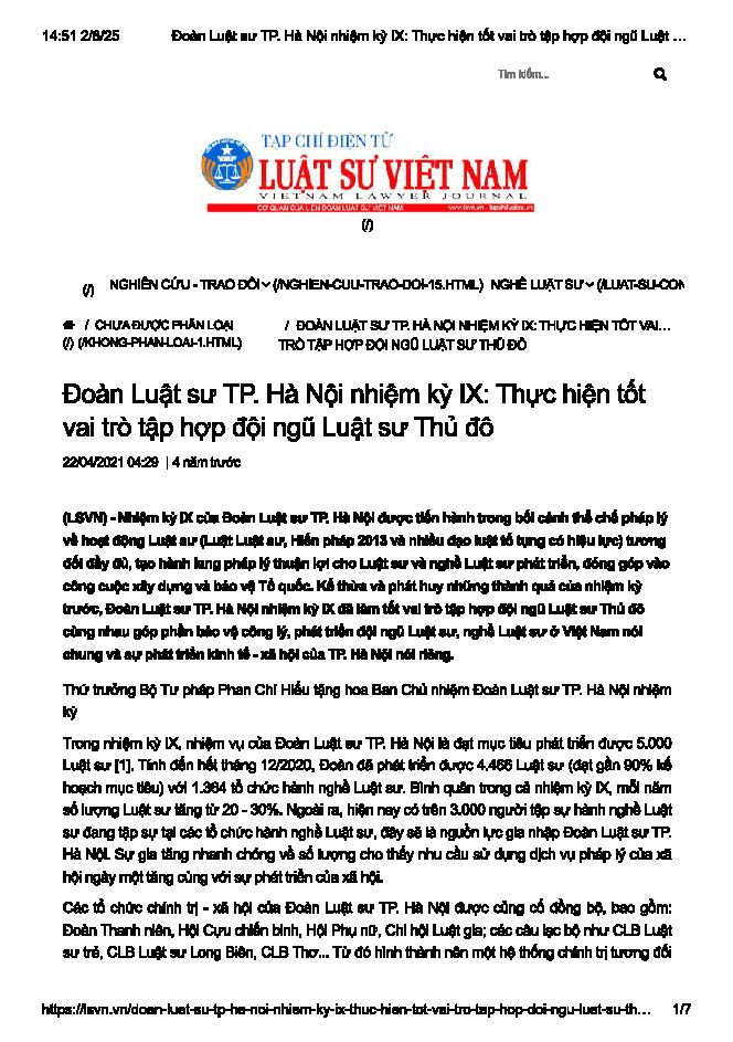 Đoàn Luật sư Thành phố Hà Nội nhiệm kỳ IX: Thực hiện tốt vai trò tập hợp đội ngũ luật sư Thủ đô
