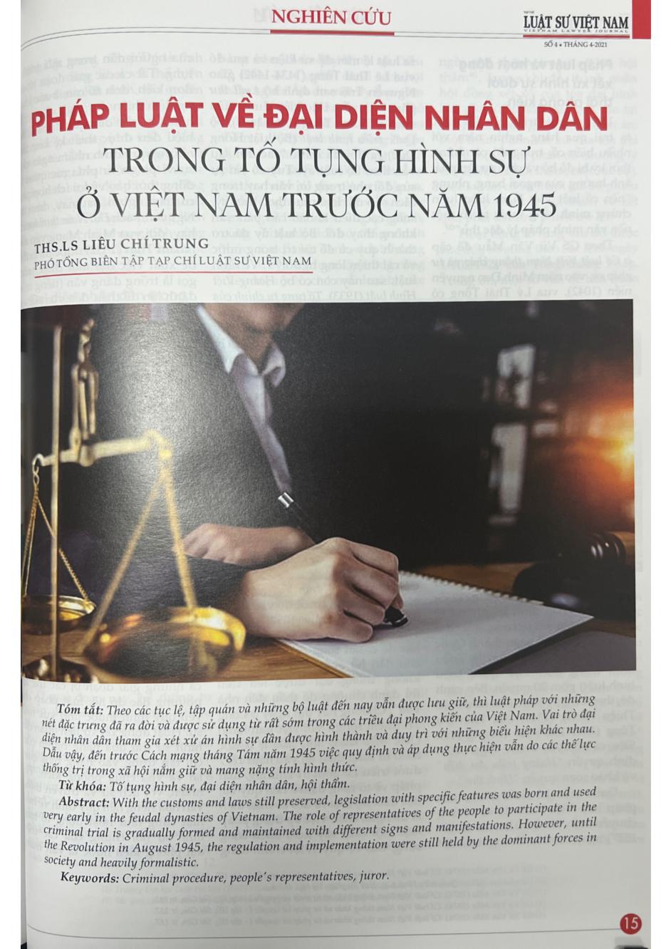 Pháp luật về đại diện nhân dân trong tố tụng hình sự ở Việt Nam trước năm 1945