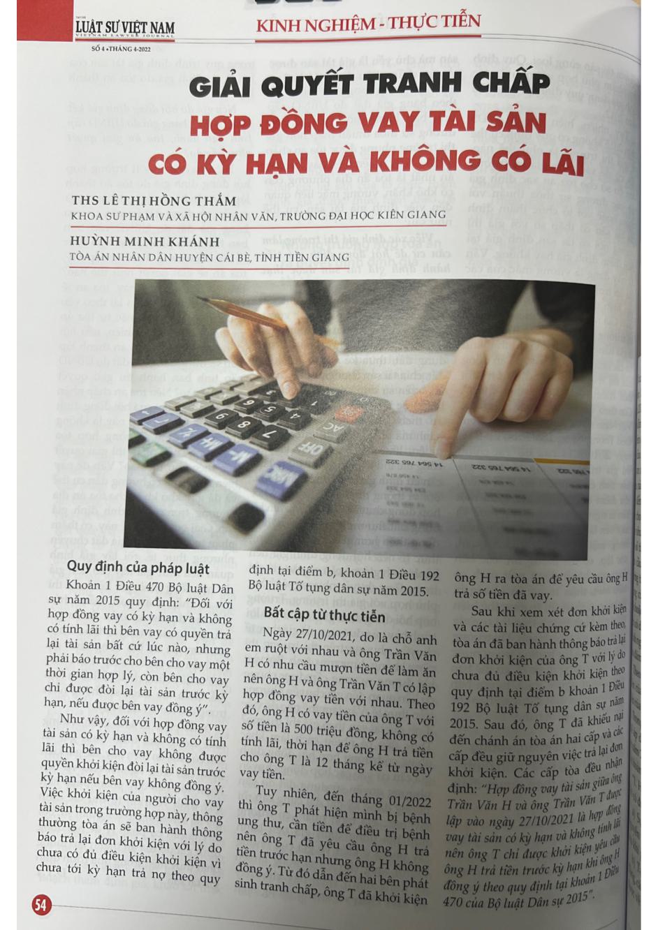 Giải quyết tranh chấp hợp đồng vay tài sản có kỳ hạn và không có lãi