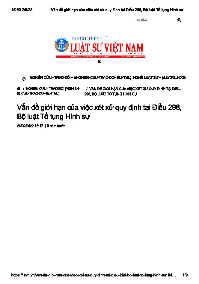 Vấn đề giới hạn của việc xét xử quy định tại điều 298 Bộ luật Tố tụng hình sự