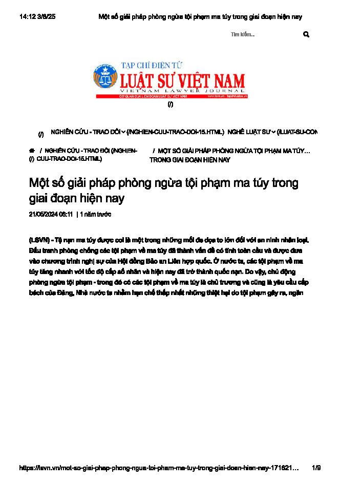 Một số giải pháp phòng ngừa tội phạm tội phạm ma túy trong giai đoạn hiện nay