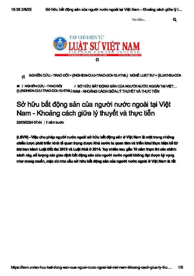 Sở hữu bất động sản của người nước ngoài tại Việt Nam: Khoảng cách giữa lý thuyết và thực tiễn