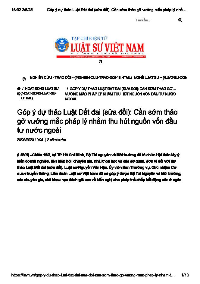 Góp ý dự thảo Luật Đất đai  (sửa đổi): Tháo gỡ những vướng mắc pháp lý nhằm thu hút nguồn vốn đầu tư nước ngoài