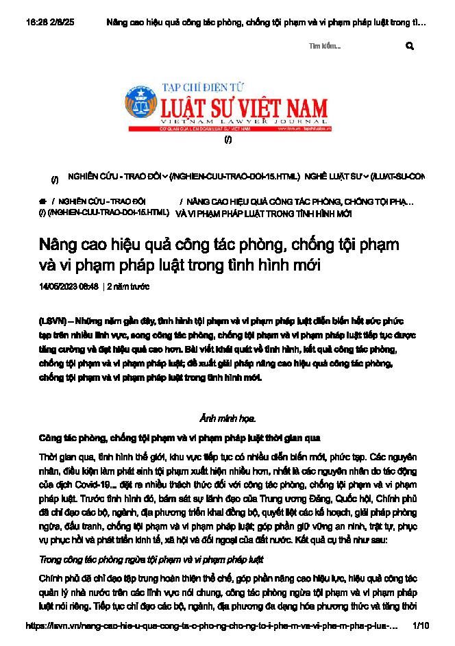 Nâng cao hiệu quả công tác phòng, chống tội phạm và vi phạm pháp luật trong tình hình mới
