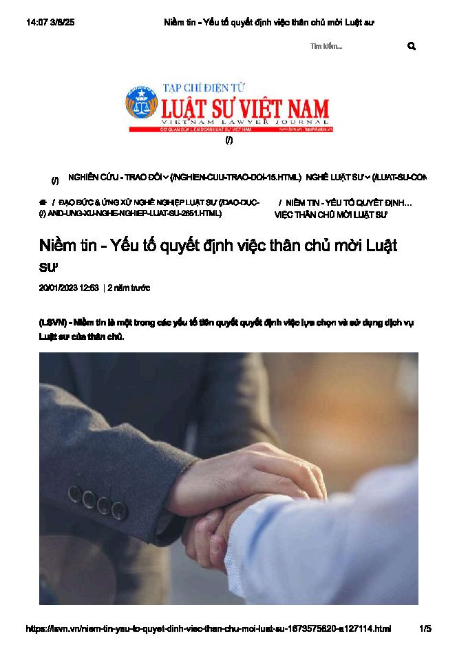 Niềm tin của thân chủ đối với luật sư là điều quan trọng nhất