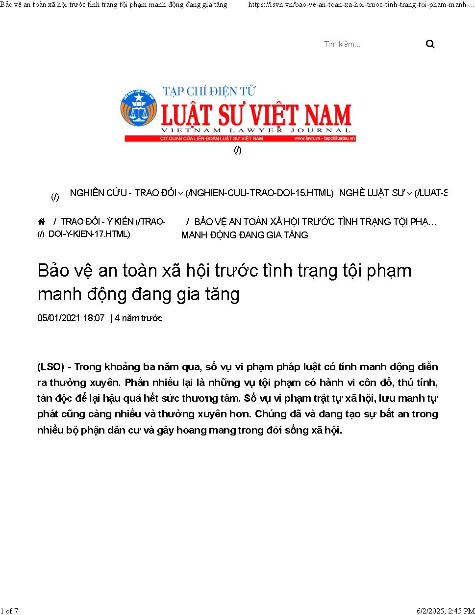 Bảo vệ an toàn xã hội trước tình trạng tội phạm manh động đang gia tăng