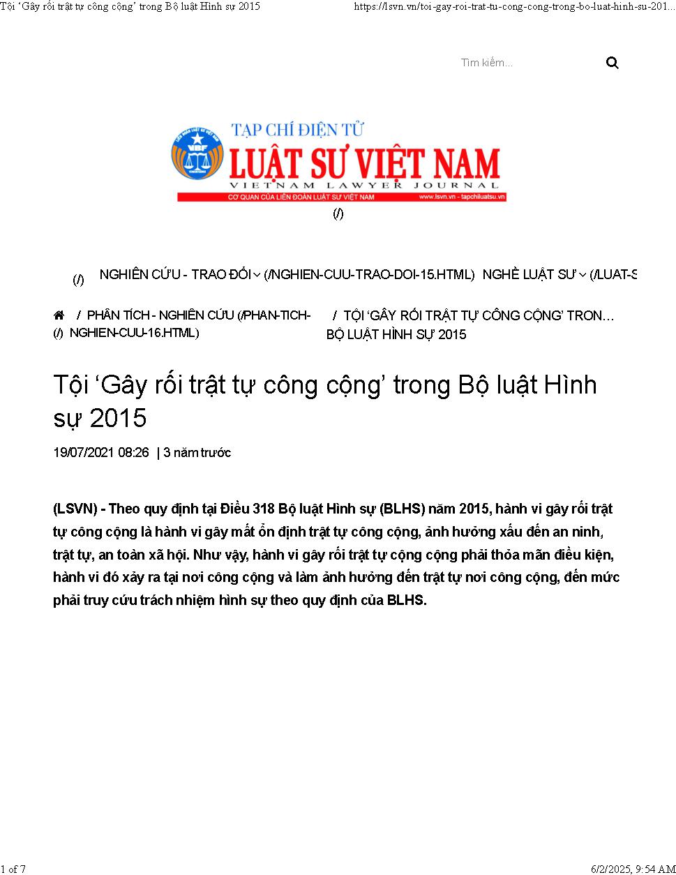 Tội gây rối trật tự công cộng trong Bộ luật Hình sự năm 2015