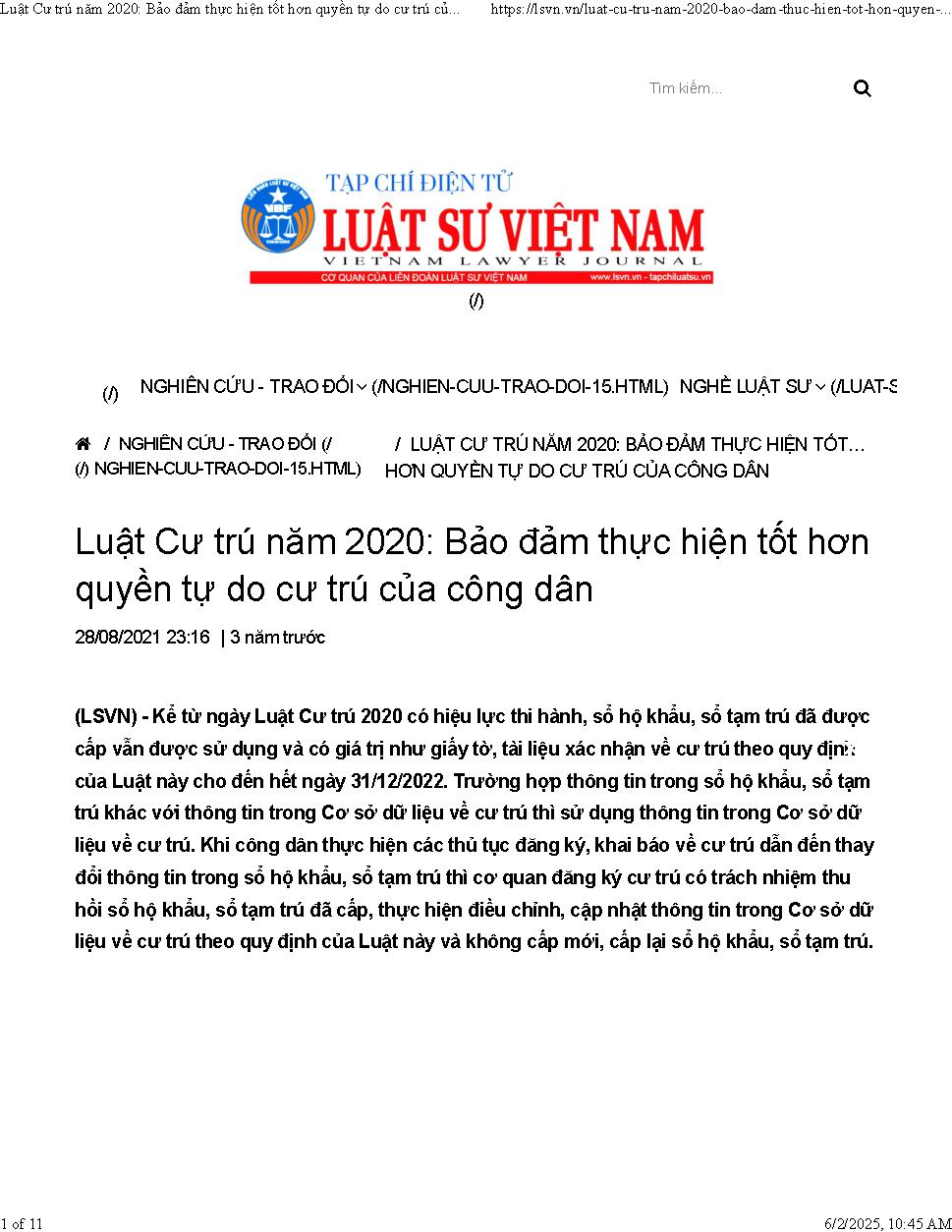 Bảo đảm thực hiện tốt hơn quyền tự do cư trú của công dân