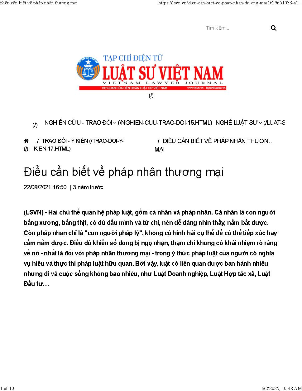 Điều cần biết về pháp nhân thương mại