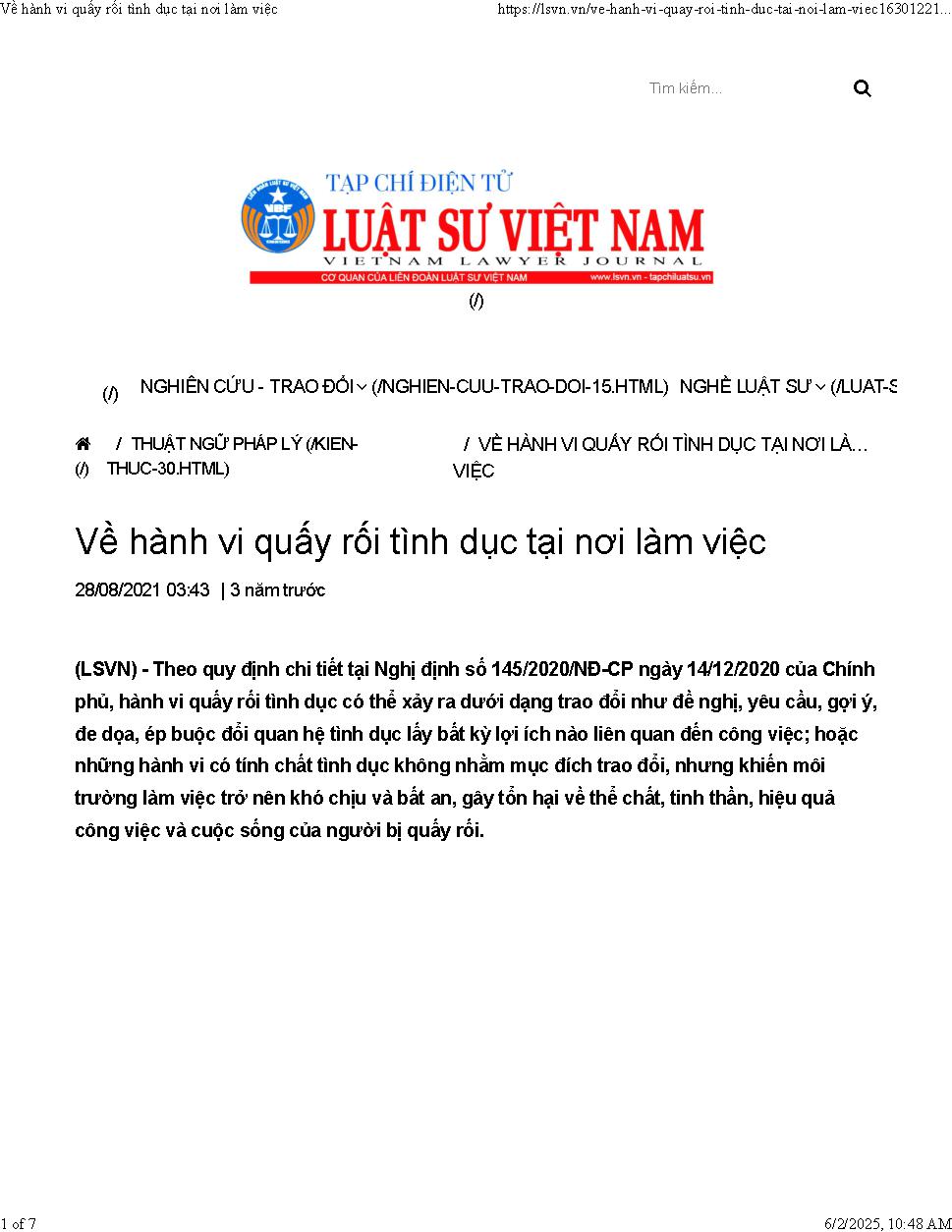 Về hành vi quấy rối tình dục tại nơi làm việc