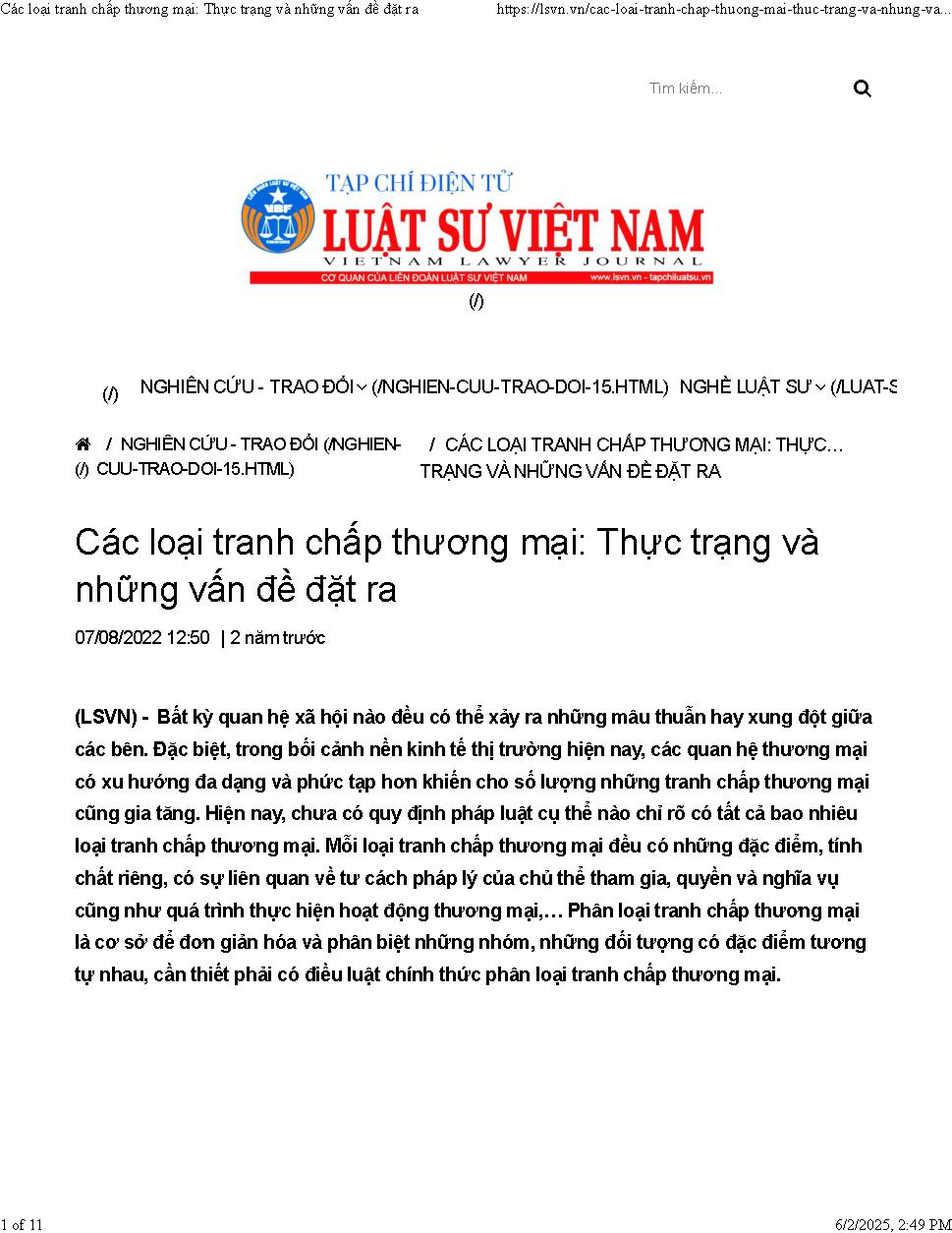 Các loại tranh chấp thương mại thực trạng và những vấn đề đặt ra